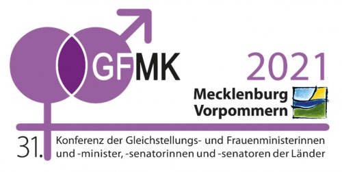 Text im Bild: GFMK 2021 Mecklenburg Vorpommern. 31. Konferenz der Gleichstellungs- und Frauenministerinnen, und -minister, -senatorinnen und -senatoren der Länder