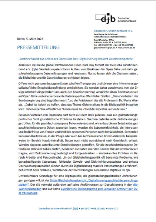 Erste Seite der Pressemitteilung des deutschen Juristinnenbunds 